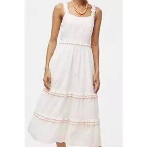 NWT J.Crew Factory Midi Dress Women's Sz 0 White Scalloped Orange Trim #652